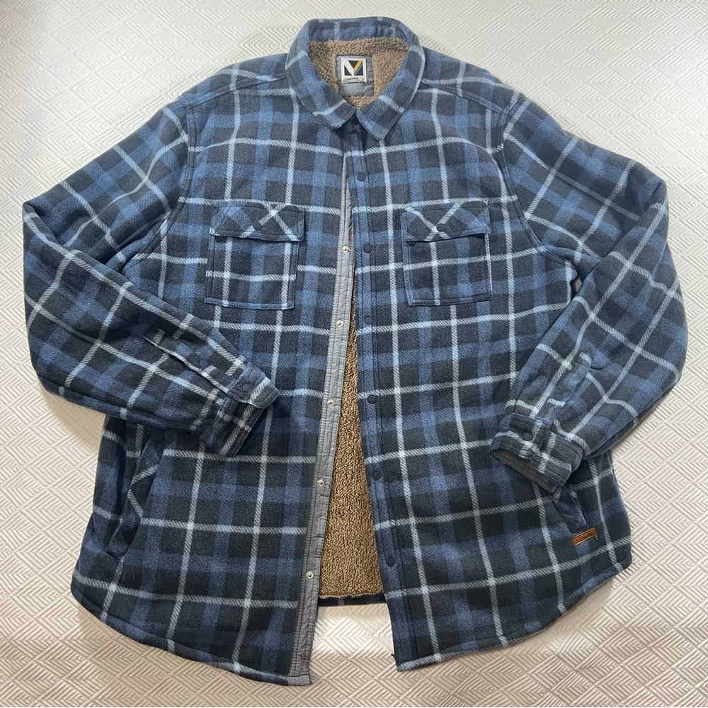 Voyager Men's Sherpa Lined Flannel Plaid Fleece Shirt Jack Blue XXL
